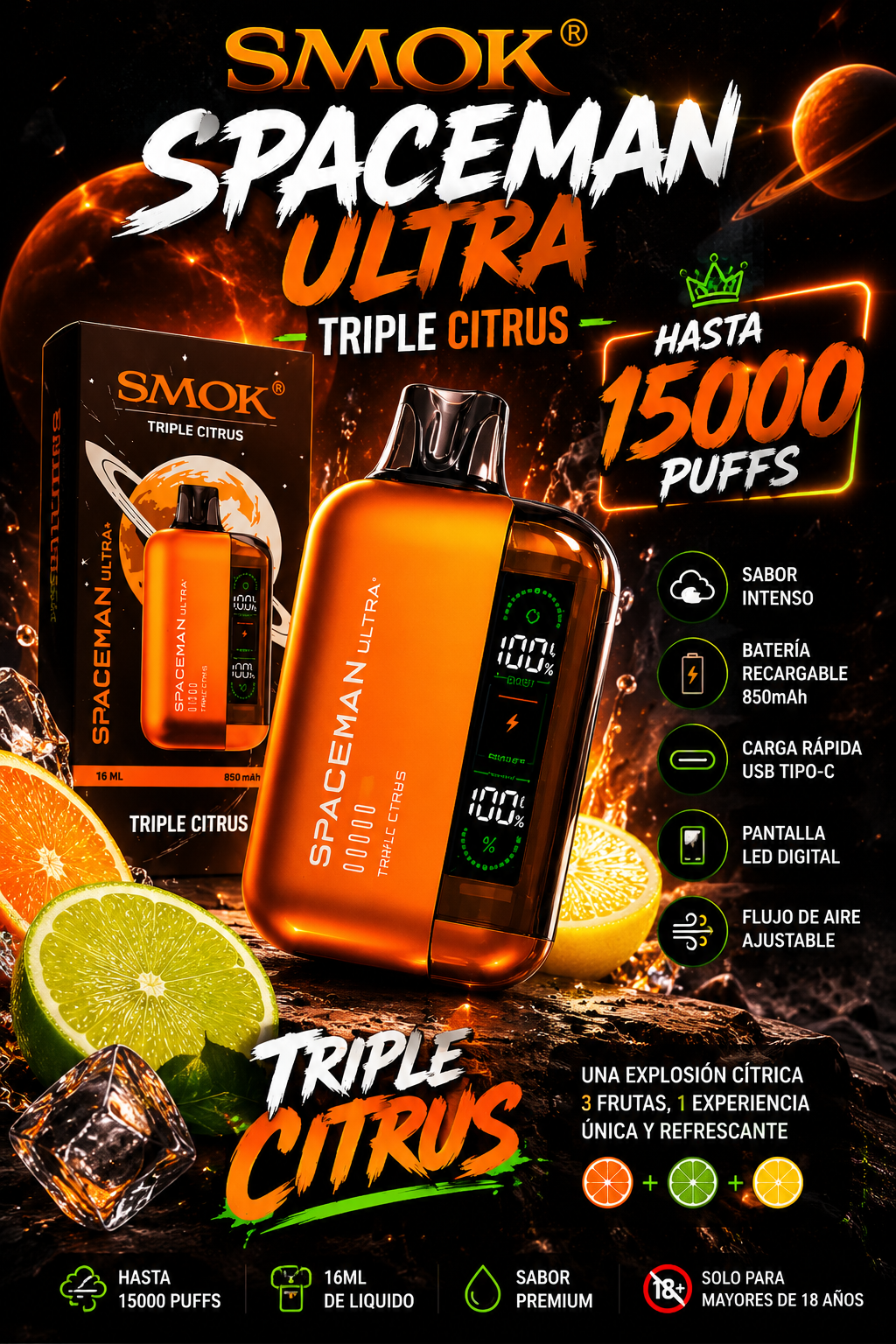 SMOK Spaceman Ultra+ Triple Citrus | 15.000 Puffs